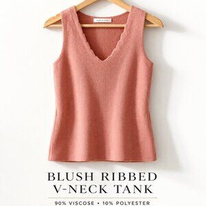 Made in Italy Blush Ribbed V-Neck Tank Size M Stretch Knit XS-S Fit